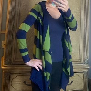 2/$10 Blue Green Asym Wrap Cardigan Hoodie Top S